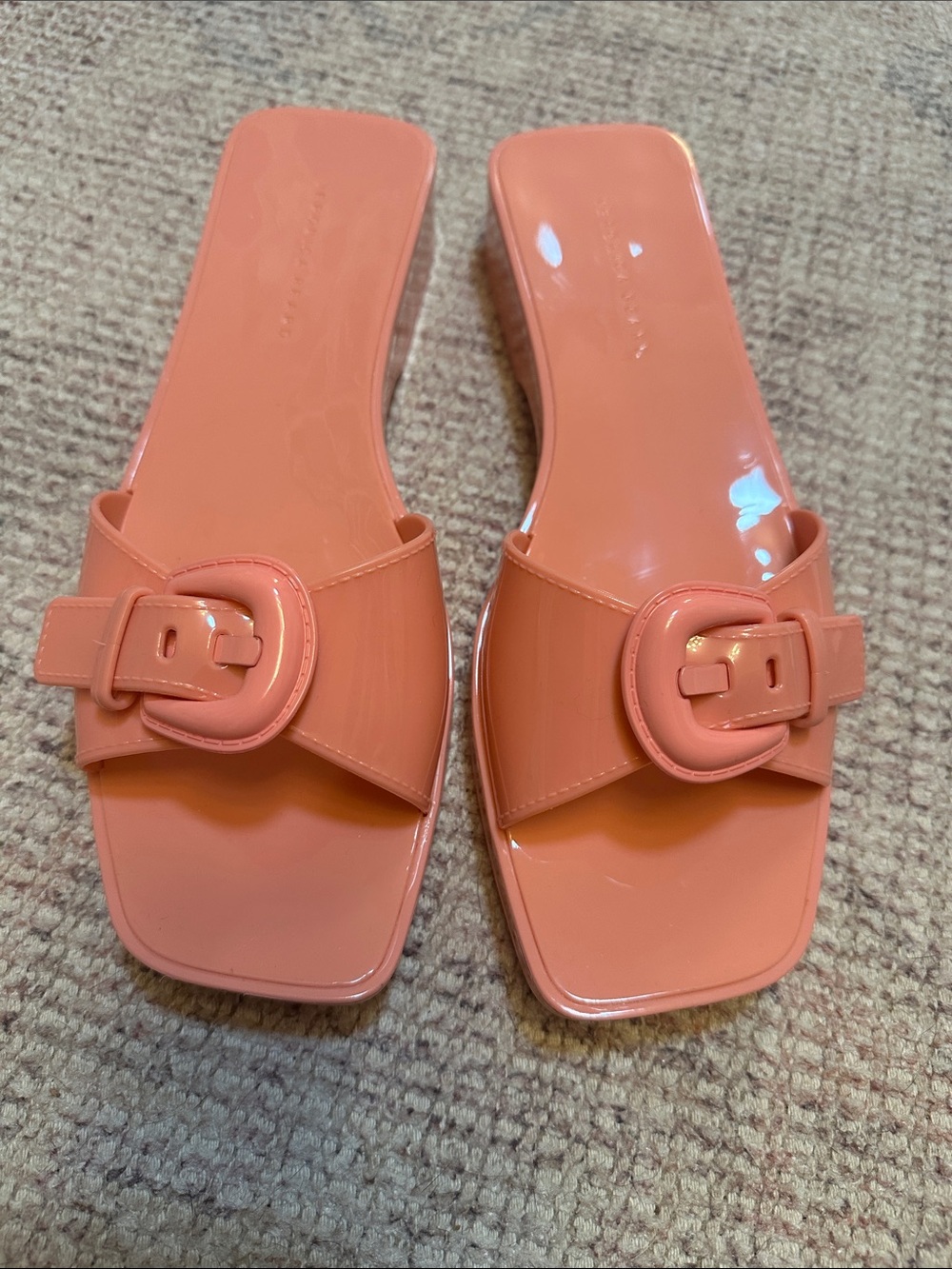 Veronica Beard Coral Patent Buckle Slides